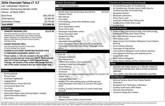 New 2026 Chevrolet Tahoe LT w/ Comfort Package image 5