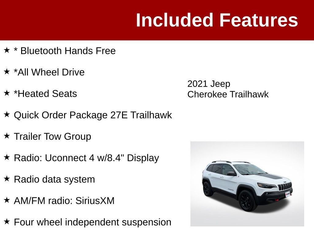 Used 2021 Jeep Cherokee Trailhawk w/ Trailer Tow Group AWD/4WD image 3