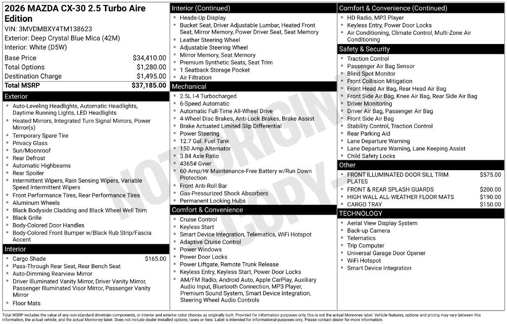 New 2026 MAZDA CX-30 2.5 Turbo Aire Edition AWD/4WD image 3
