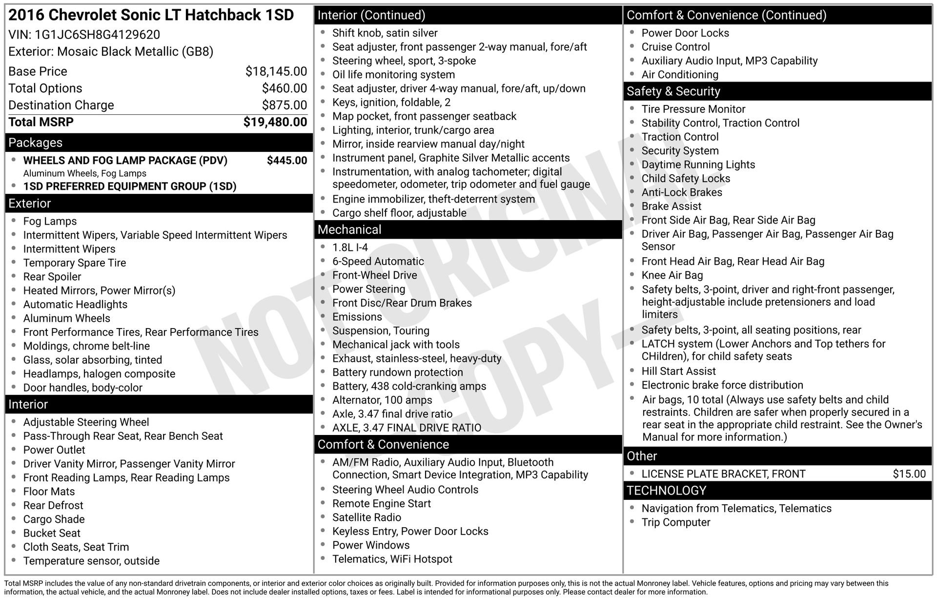 Used 2016 Chevrolet Sonic LT w/ Wheels and Fog Lamp Package FWD image 3
