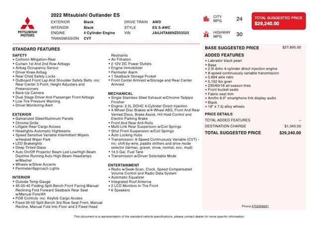 Used 2022 Mitsubishi Outlander ES AWD/4WD image 3