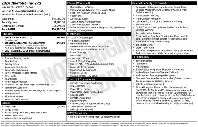 Used 2024 Chevrolet Trax RS w/ Sunroof Package FWD image 6