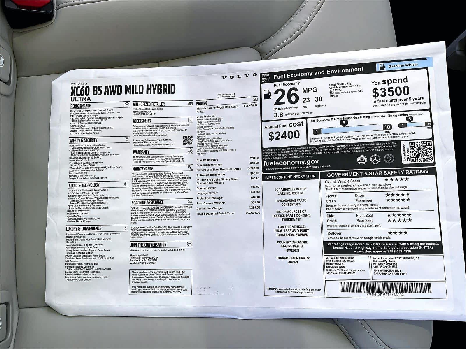 New 2026 Volvo XC60 B5 Ultra w/ Climate Package AWD/4WD image 35