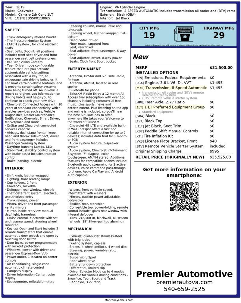 Used 2019 Chevrolet Camaro LT image 2