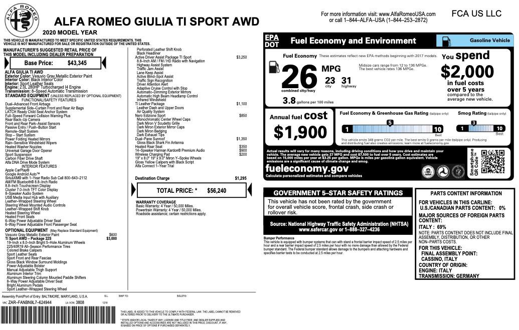 Used 2020 Alfa Romeo Giulia Ti Sport image 2