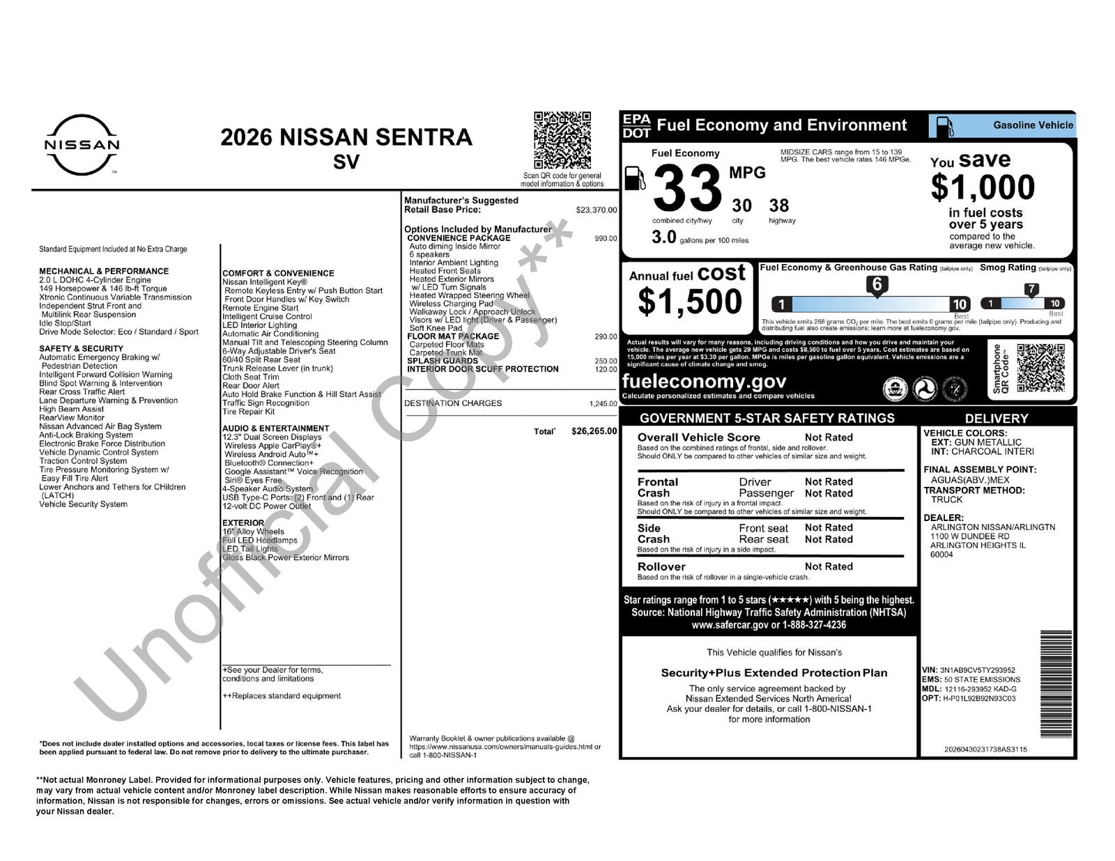 New 2026 Nissan Sentra SV w/ SV Convenience Package FWD image 36