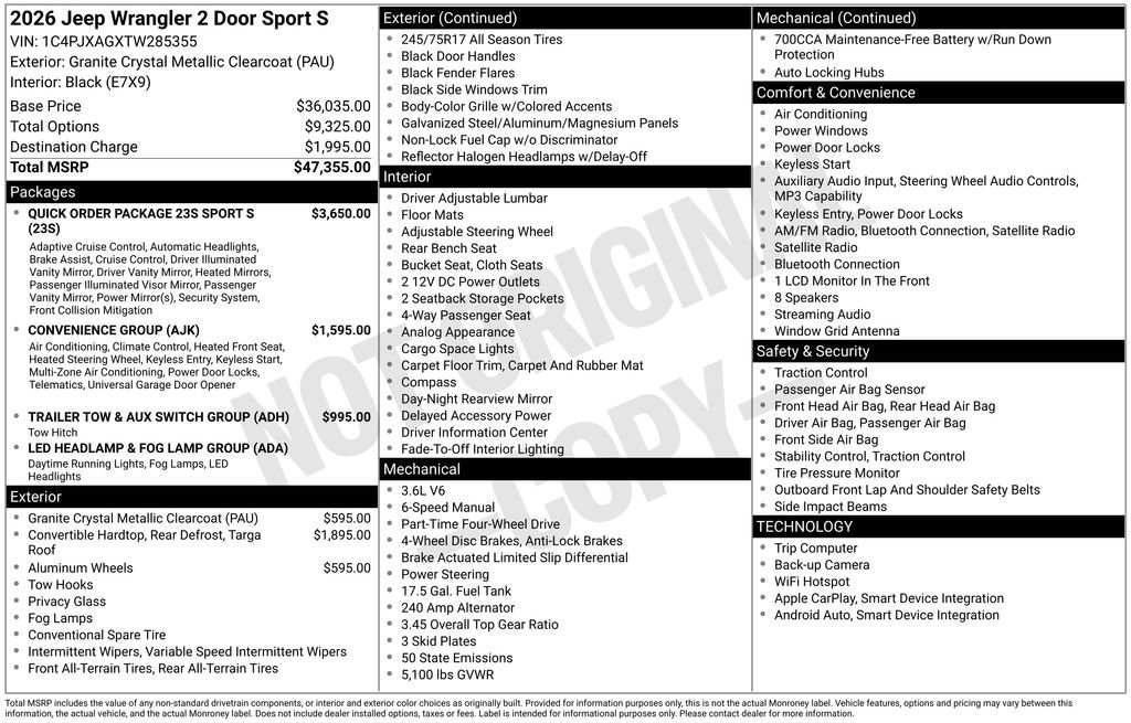 New 2026 Jeep Wrangler Sport AWD/4WD image 2