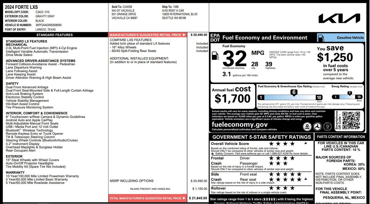Used 2024 Kia Forte LXS image 9