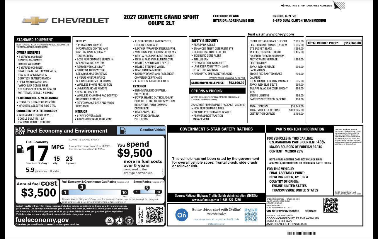 Used 2027 Chevrolet Corvette Grand Sport w/ Z52 Sport Performance Package RWD image 2