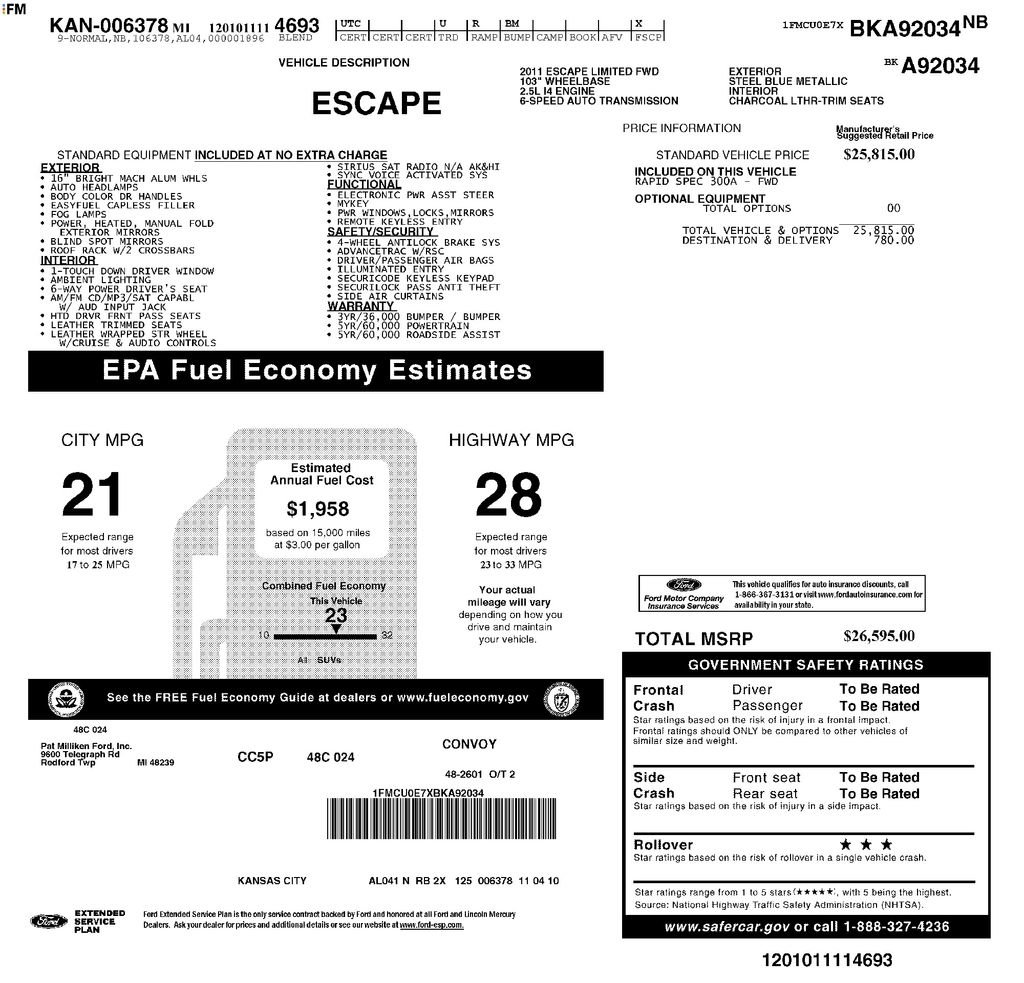 Used 2011 Ford Escape Limited FWD image 1