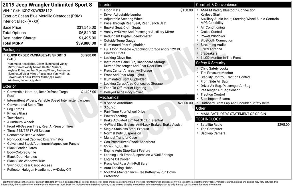 Used 2019 Jeep Wrangler Unlimited Sport S AWD/4WD image 35