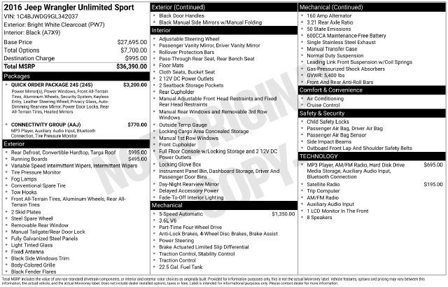 Used 2016 Jeep Wrangler Unlimited Sport w/ Quick Order Package 24S AWD/4WD image 23