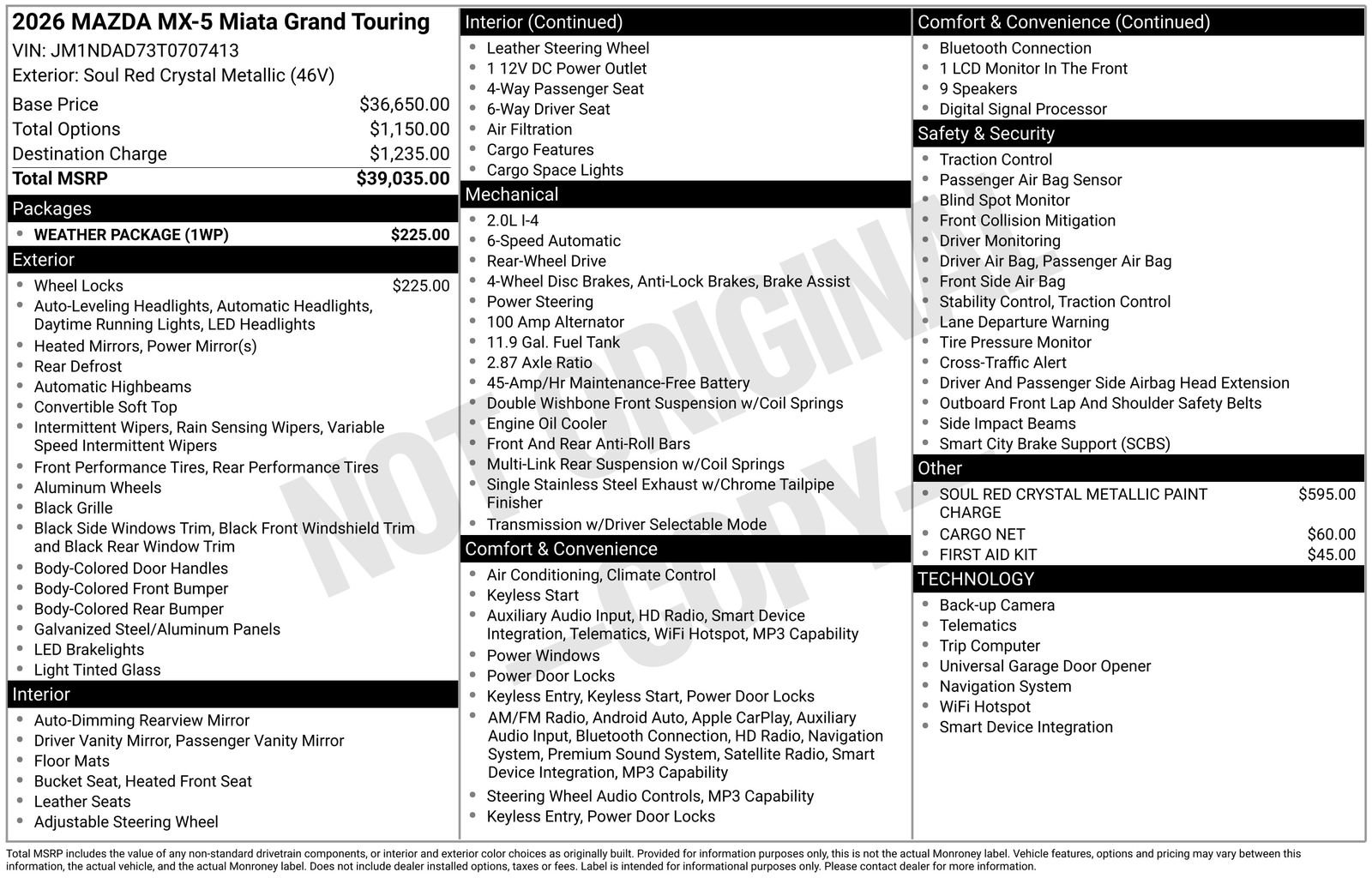 New 2026 MAZDA MX-5 Miata Grand Touring w/ Weather Package RWD image 4