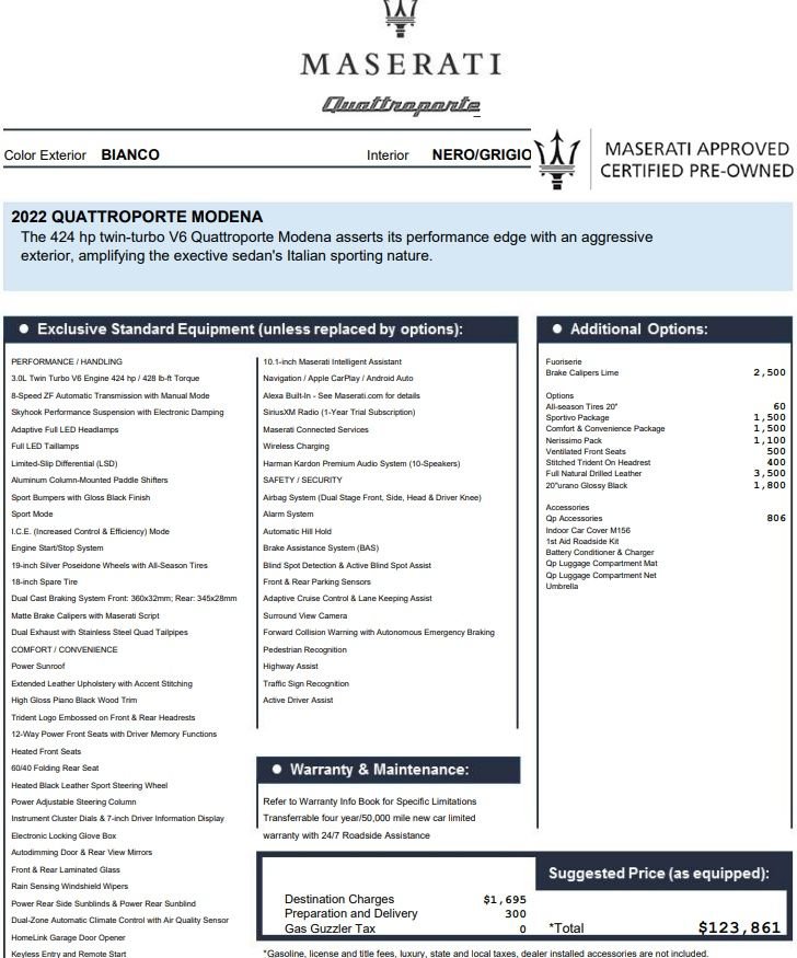 Certified 2022 Maserati Quattroporte Modena RWD image 2