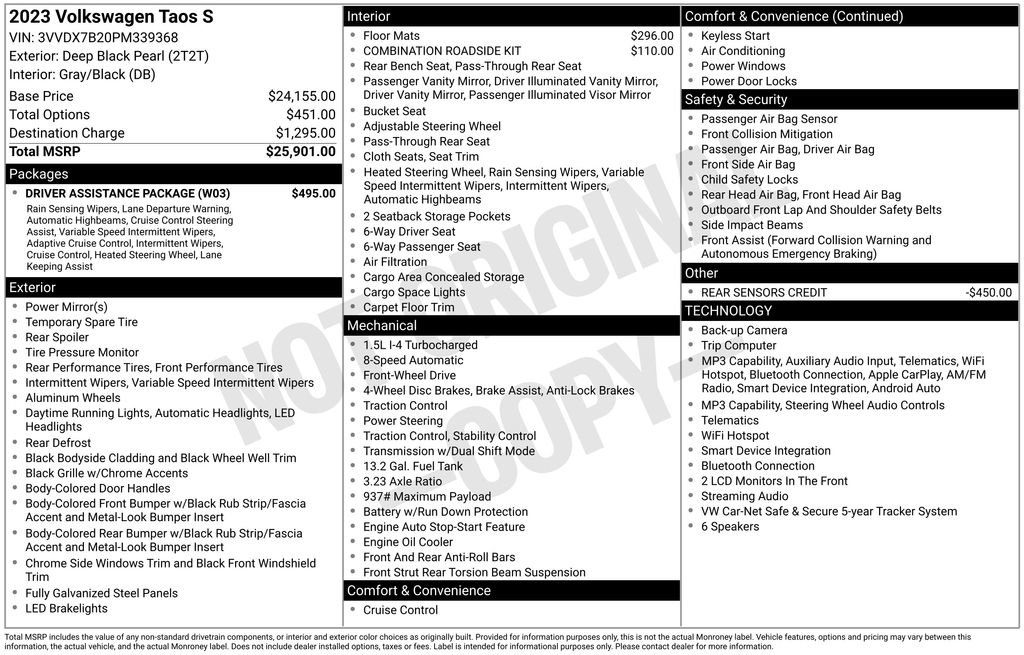Used 2023 Volkswagen Taos S w/ Driver Assistance Package FWD image 30