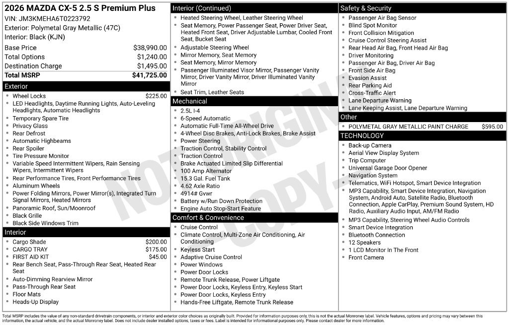 New 2026 MAZDA CX-5 2.5 S w/ Premium Plus Package AWD/4WD image 35