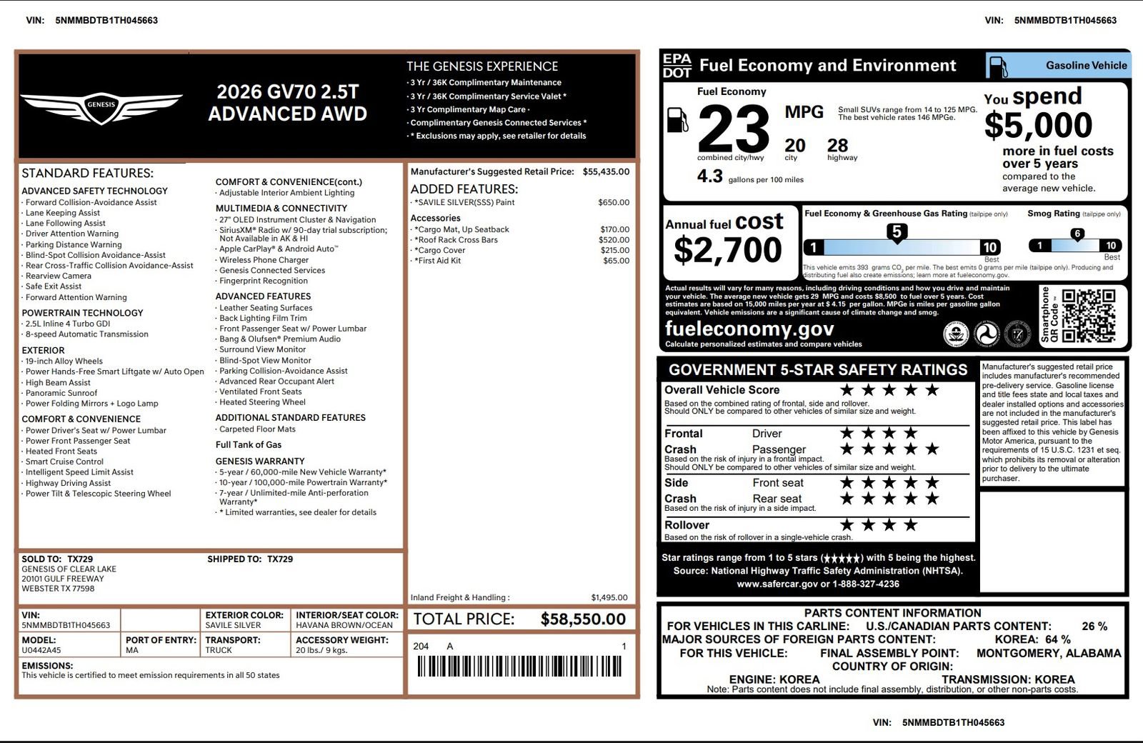 Certified 2026 Genesis GV70 2.5T Advanced image 3
