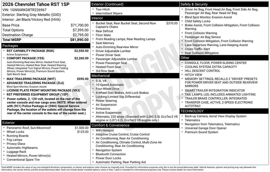 New 2026 Chevrolet Tahoe RST w/ RST Capability Package AWD/4WD image 26
