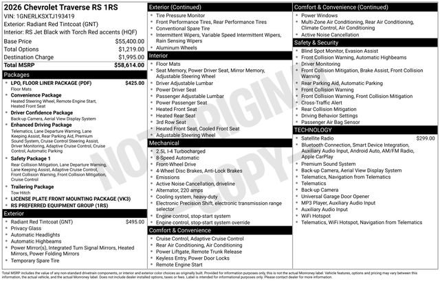 Used 2026 Chevrolet Traverse RS w/ LPO, Floor Liner Package FWD image 11