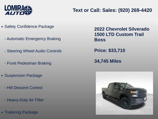 Used 2022 Chevrolet Silverado 1500 Custom Trail Boss w/ Safety Confidence Package AWD/4WD image 33