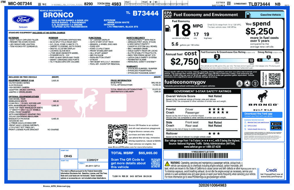 New 2026 Ford Bronco Outer Banks w/ Sasquatch Package AWD/4WD image 2