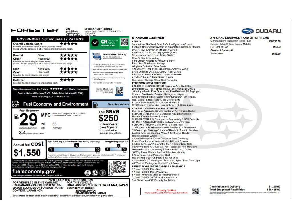 Used 2023 Subaru Forester Touring w/ Popular Package #2 AWD/4WD image 9