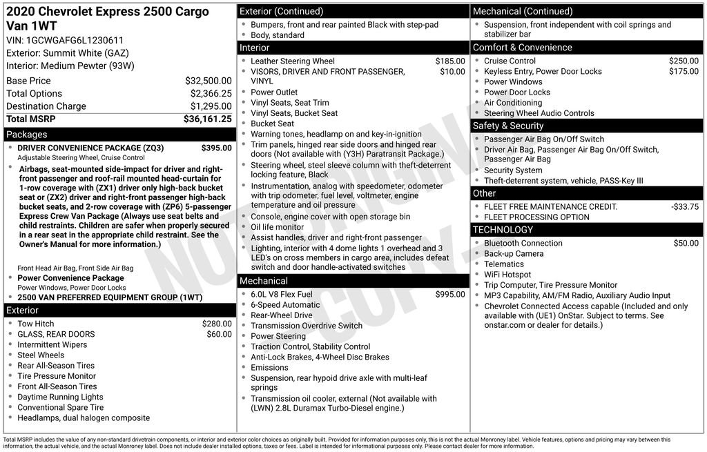 Used 2020 Chevrolet Express 2500 w/ Driver Convenience Package RWD image 7