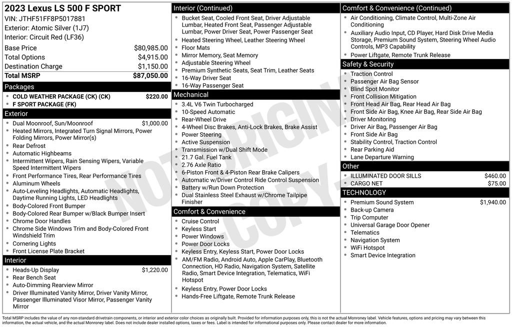 Used 2023 Lexus LS 500 F Sport w/ Cold Weather Package (CK) RWD image 50