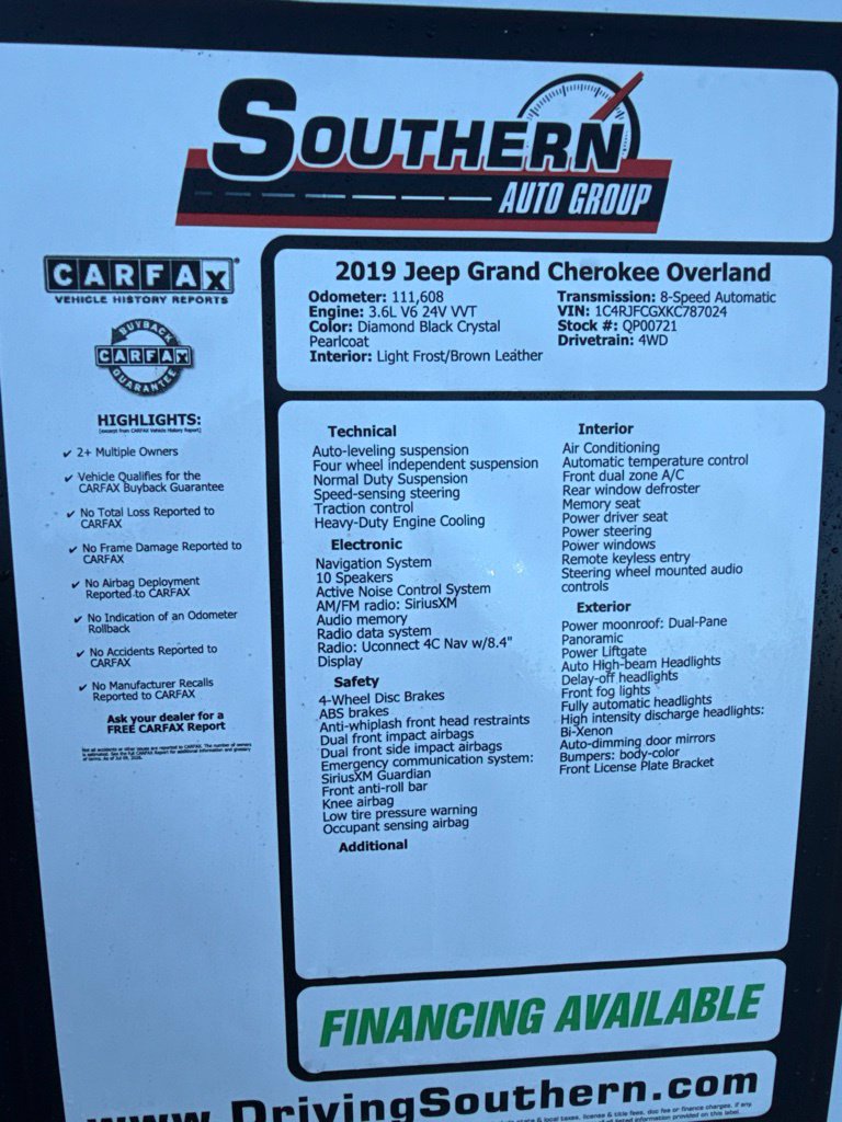 Used 2019 Jeep Grand Cherokee Overland AWD/4WD image 13
