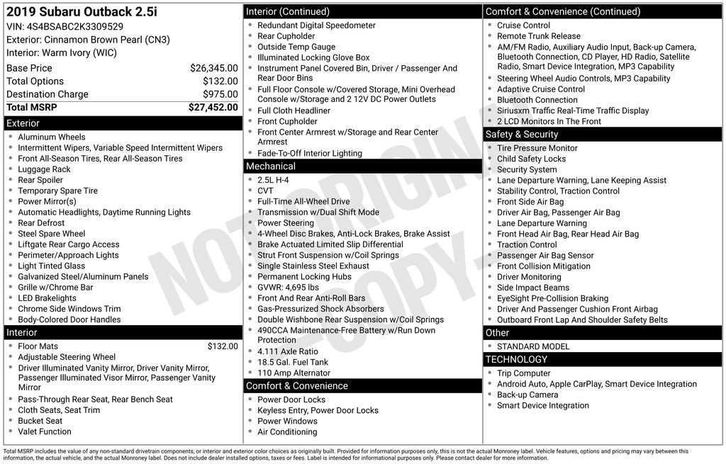 Used 2019 Subaru Outback 2.5i image 34