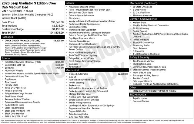 Used 2020 Jeep Gladiator Sport w/ Quick Order Package 24S image 15