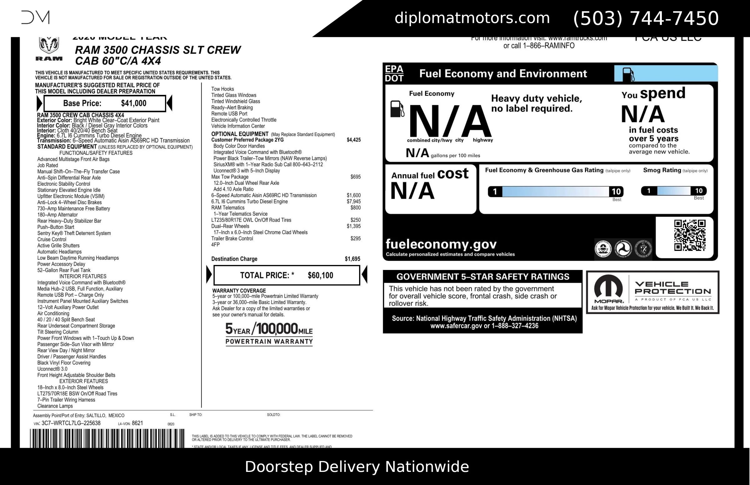 Used 2020 RAM 3500 SLT w/ Quick Order Package 2YG SLT image 2