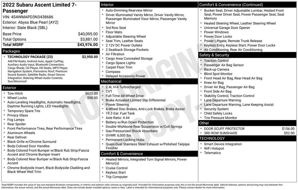 Used 2022 Subaru Ascent Limited w/ Technology Package