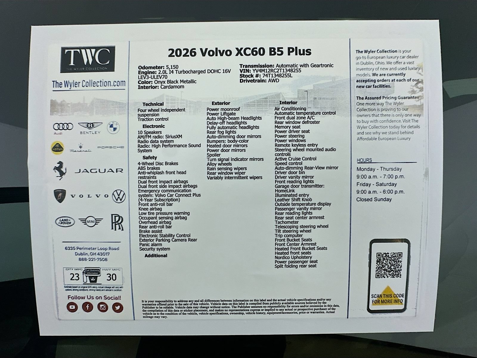Used 2026 Volvo XC60 B5 Plus w/ Protection Package Premier AWD/4WD image 48