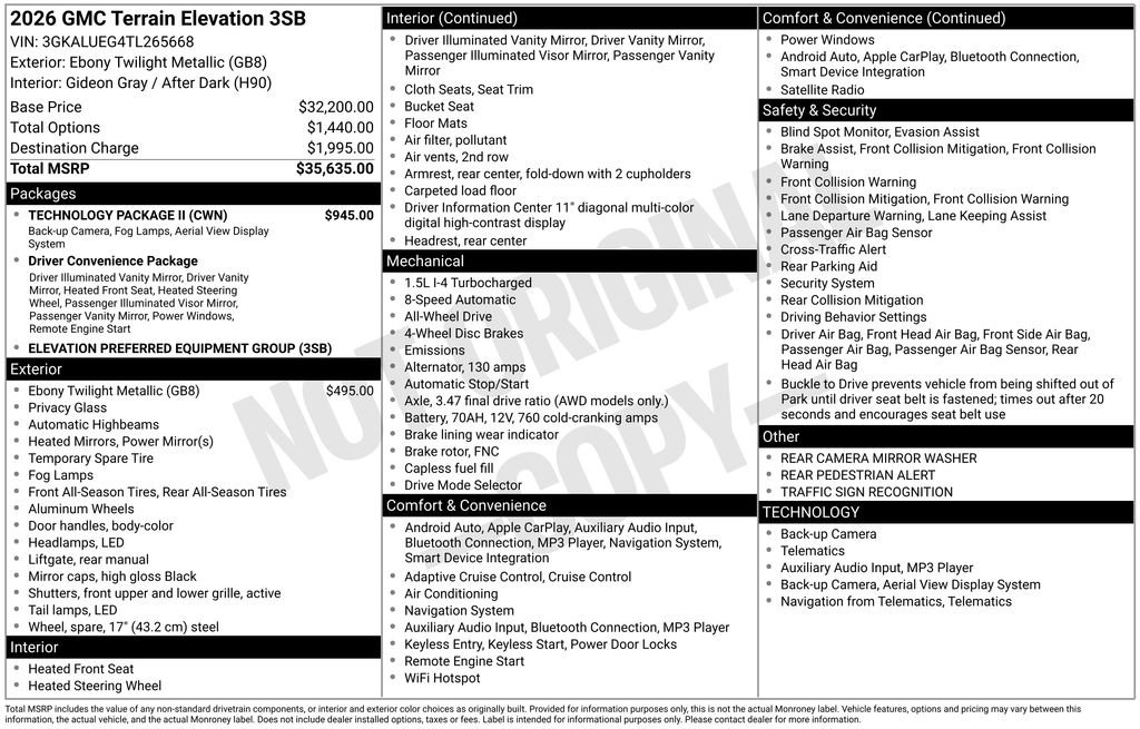 New 2026 GMC Terrain Elevation w/ Technology Package II AWD/4WD image 42
