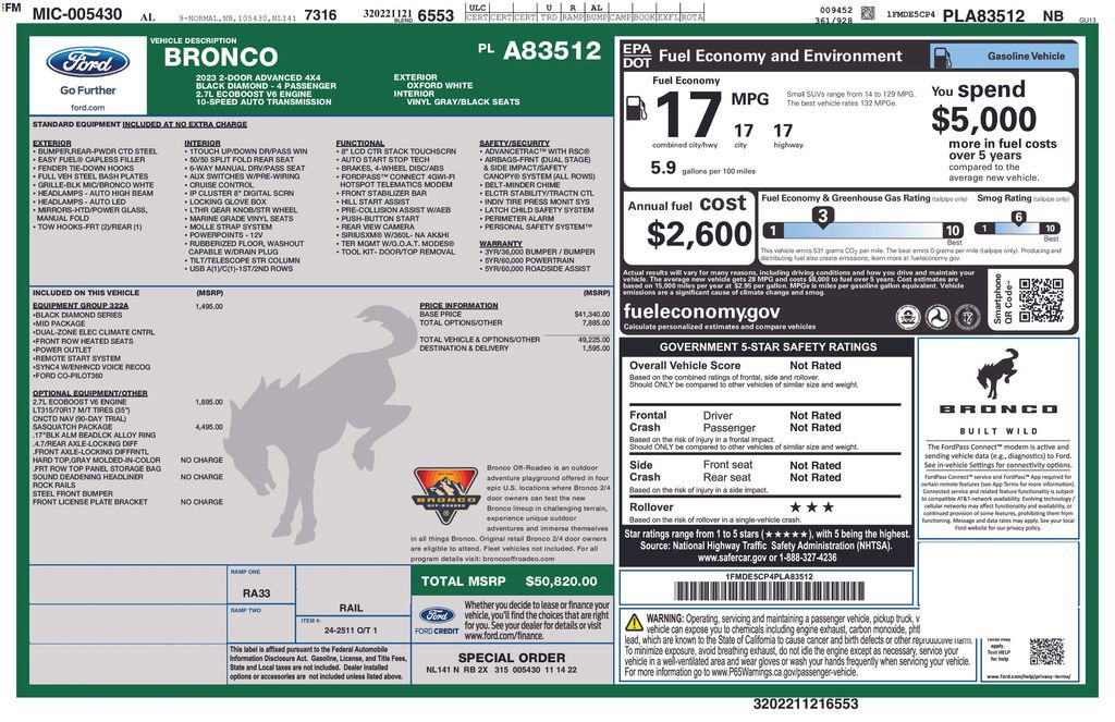 Certified 2023 Ford Bronco Black Diamond w/ Sasquatch Package image 5