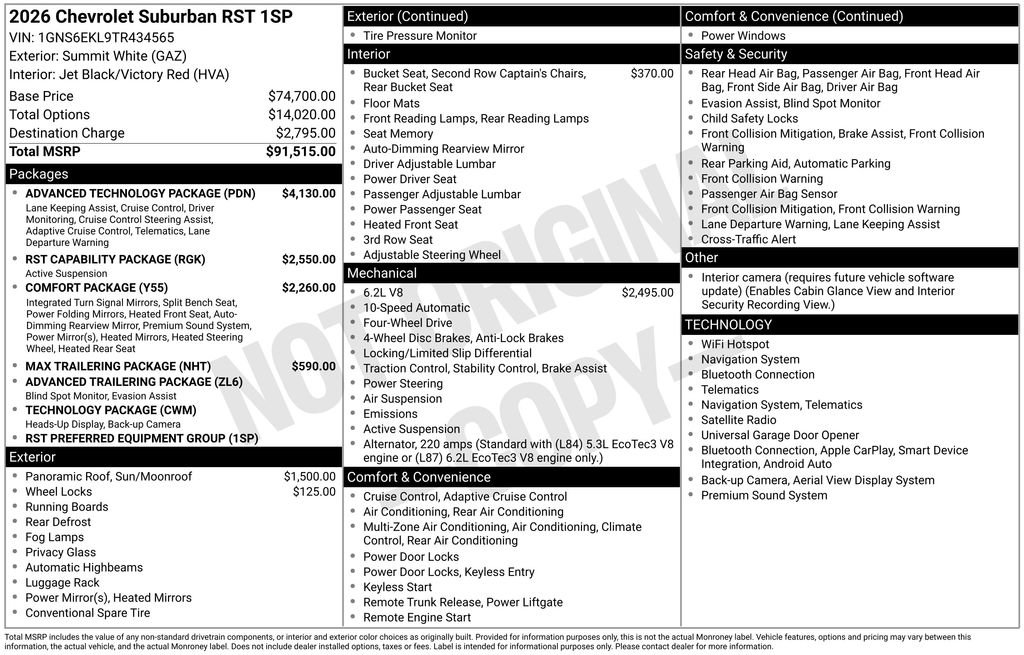 New 2026 Chevrolet Suburban RST w/ Advanced Technology Package AWD/4WD image 29