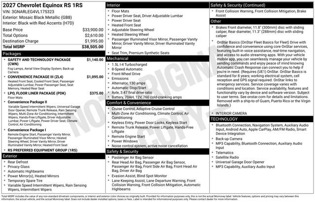 New 2027 Chevrolet Equinox RS w/ Safety and Technology Package FWD image 3