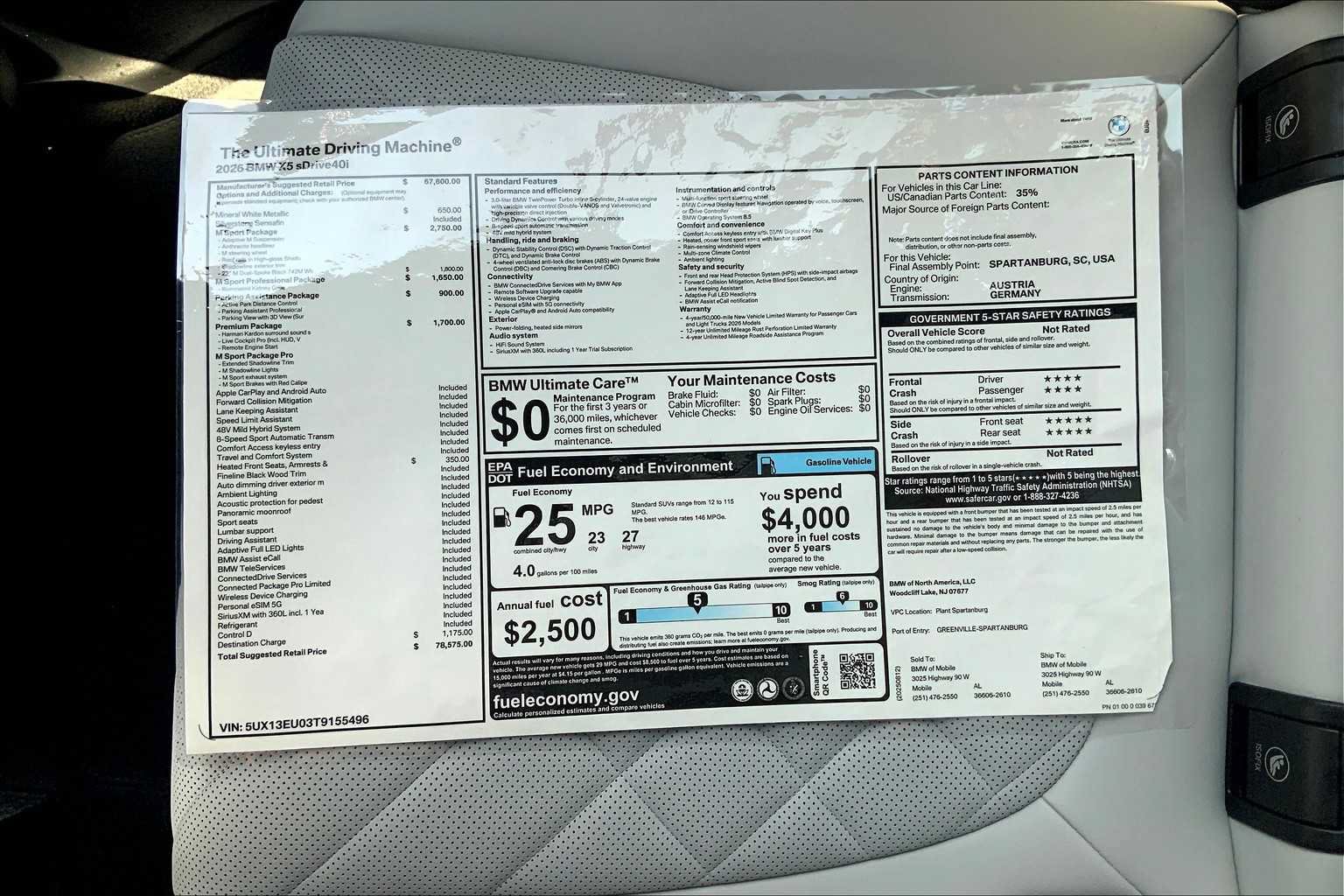 Certified 2026 BMW X5 sDrive40i w/ M Sport Package RWD image 20