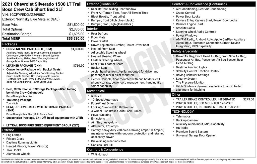 Used 2021 Chevrolet Silverado 1500 LT Trail Boss w/ Convenience Package II AWD/4WD image 6