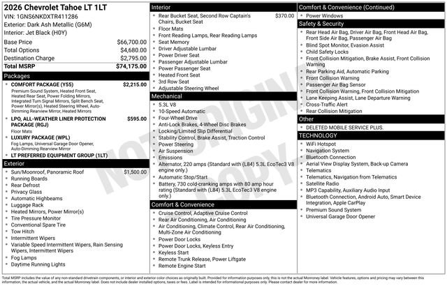 New 2026 Chevrolet Tahoe LT w/ Comfort Package AWD/4WD image 5