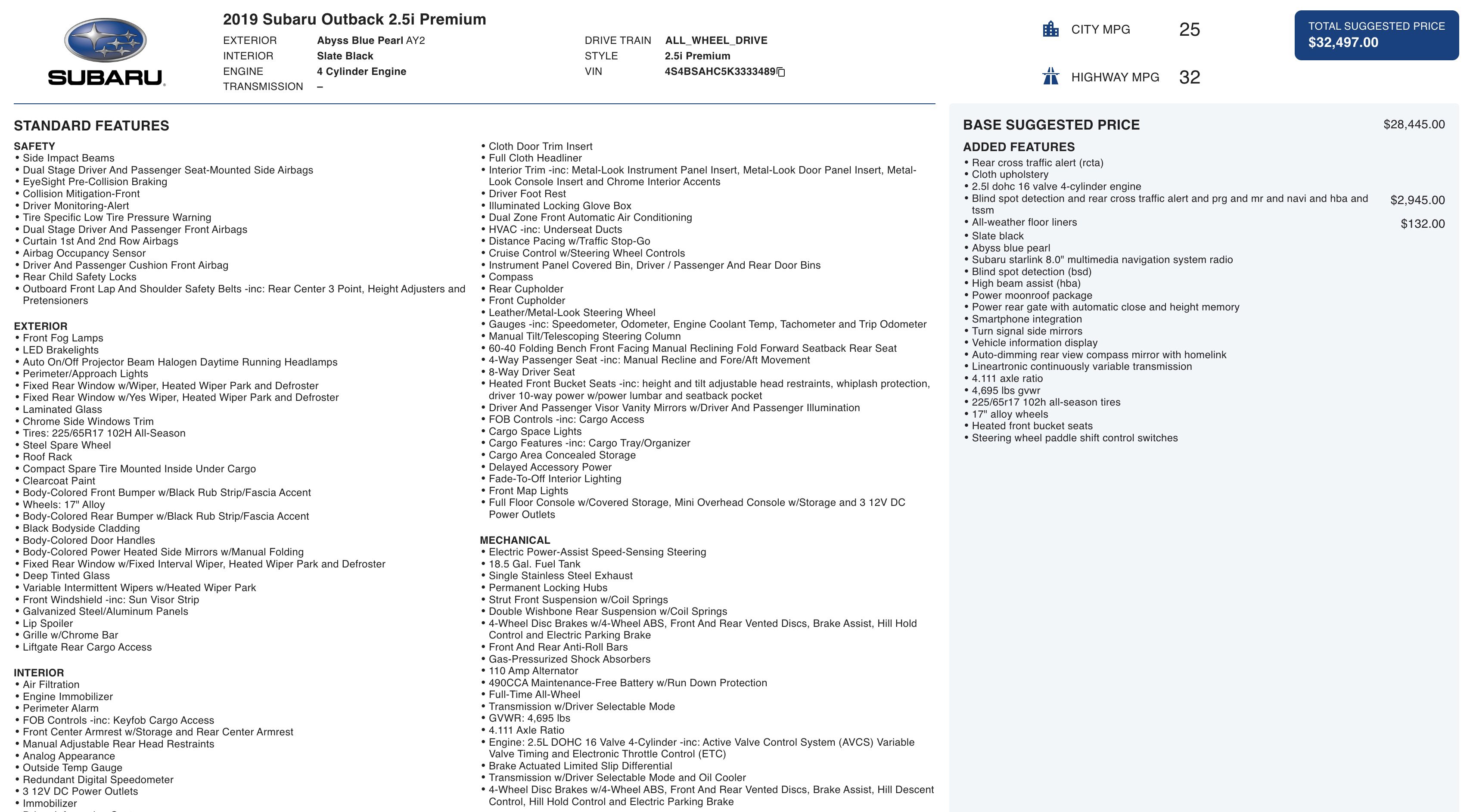 Used 2019 Subaru Outback 2.5i Premium image 2