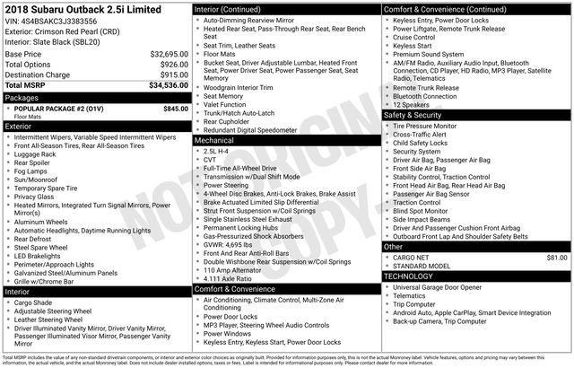 Used 2018 Subaru Outback 2.5i Limited w/ Popular Package #2 image 8