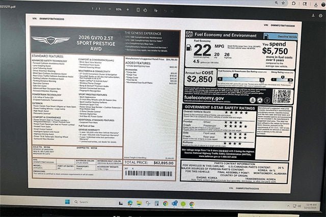 New 2026 Genesis GV70 2.5T Sport Prestige AWD/4WD image 39