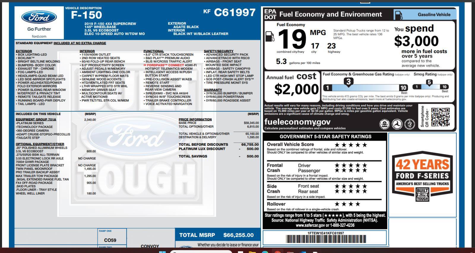 Used 2019 Ford F150 Platinum w/ Equipment Group 701A Luxury AWD/4WD image 4