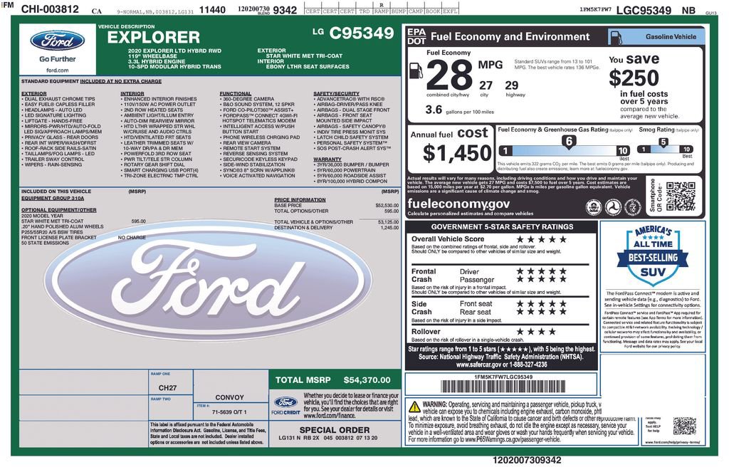 Certified 2020 Ford Explorer Limited w/ Hybrid Equipment Group 310A RWD image 3