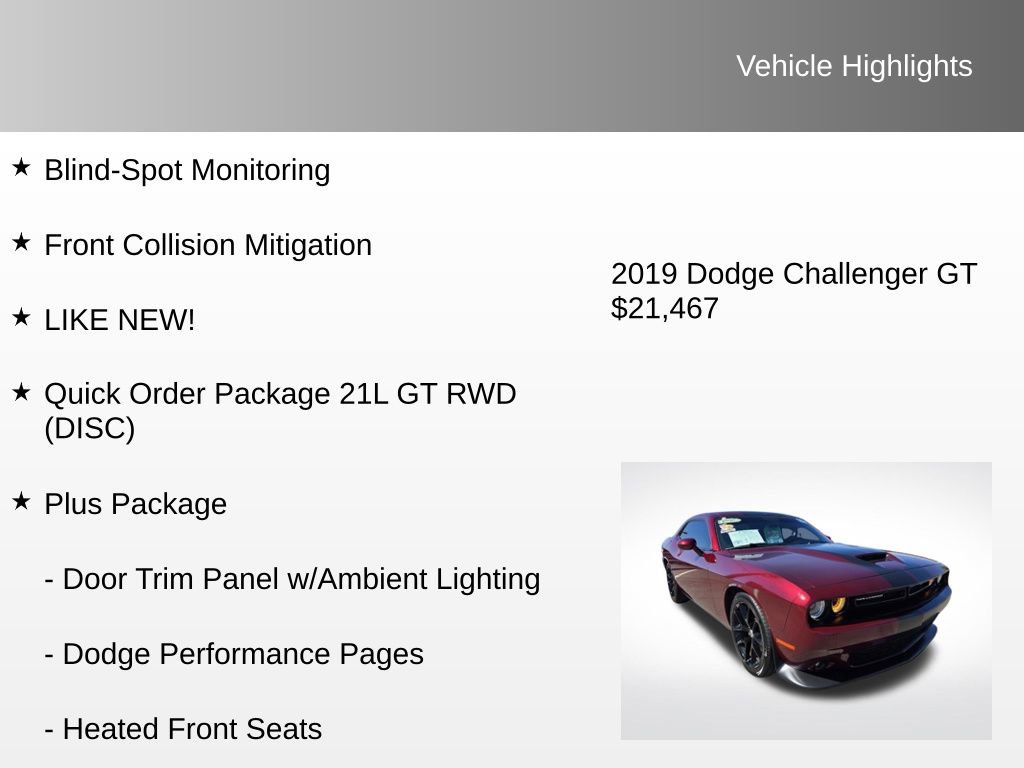Used 2019 Dodge Challenger GT w/ Plus Package image 8