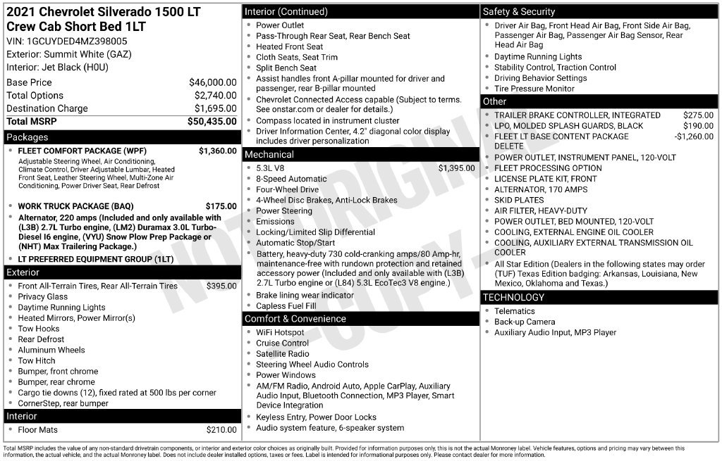 Used 2021 Chevrolet Silverado 1500 LT w/ Fleet Comfort Package AWD/4WD image 6
