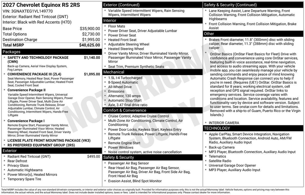 New 2027 Chevrolet Equinox RS w/ Safety and Technology Package AWD/4WD image 2