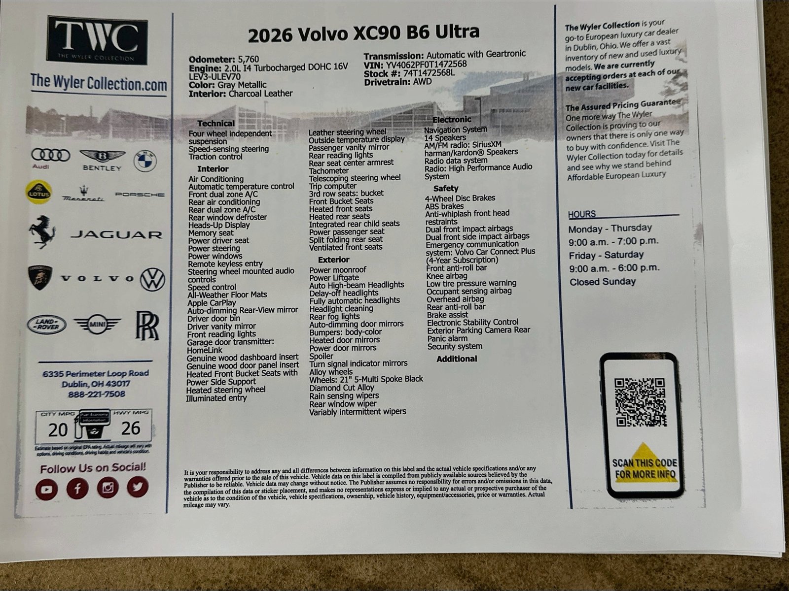 Used 2026 Volvo XC90 B6 Ultra w/ Protection Package AWD/4WD image 47